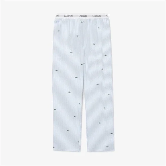 NWT Lacoste L Printed Alligator Striped Cotton Pajama Top & Bottom 131110